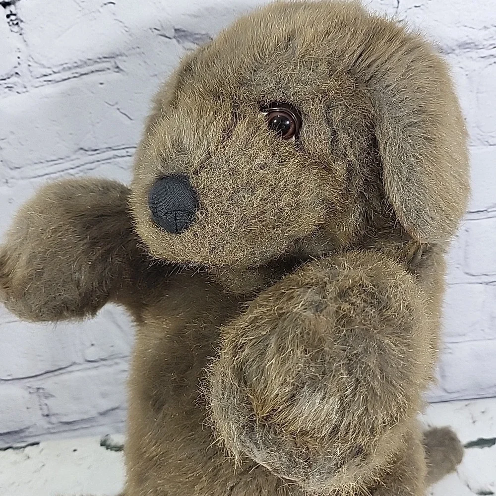 Folkmanis Sitting Dog Full Body Hand Puppet Brown Plush Flawed Missing One Eye
